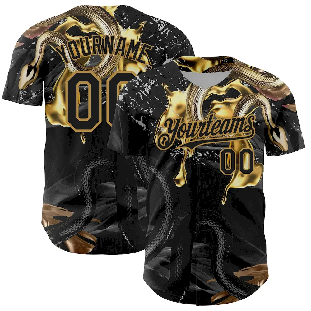 3DPattern4418_066fab6e-412c-4d4f-b3a9-ee426e061f6a.webp Custom Black Old Gold 3D Pattern Design Animal Snake Authentic Baseball Jersey - Image 1