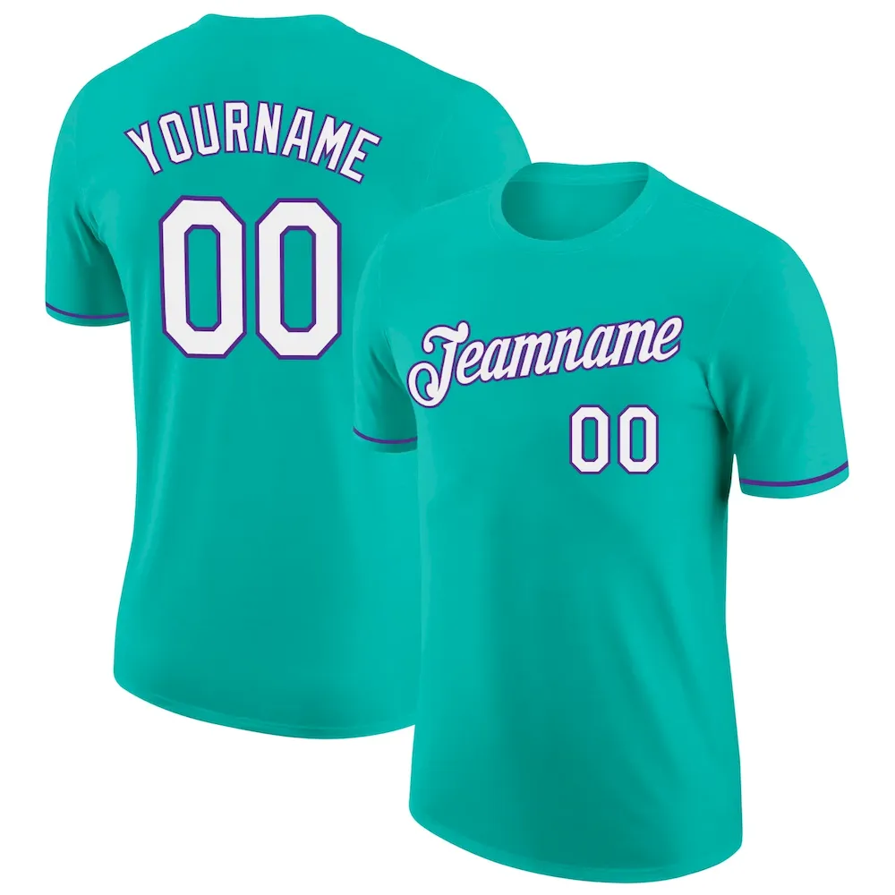 Aqua0175.webp Custom Aqua White-Purple Performance T-Shirt - Image 1