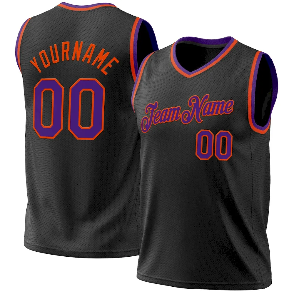 Black1964.webp Custom Black Purple-Orange Authentic Throwback Basketball Jersey - Image 1