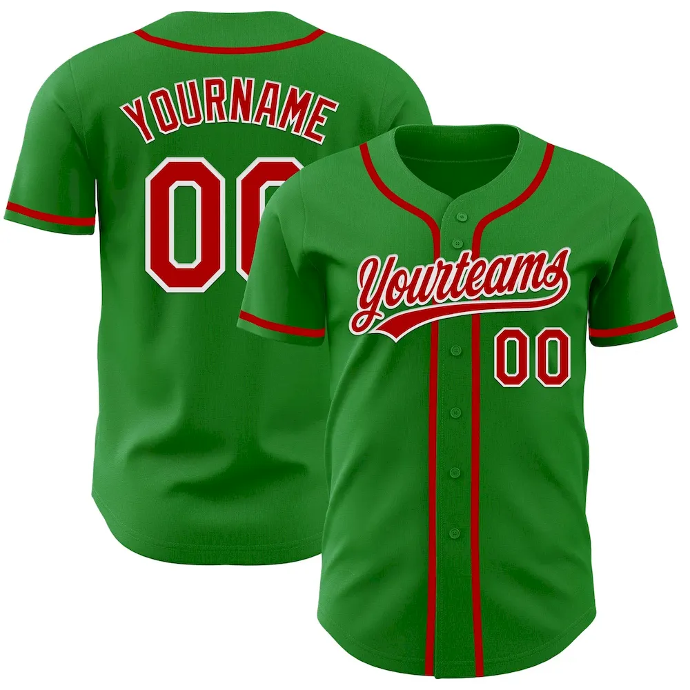 GrassGreen0013.webp Custom Grass Green Red-White Authentic Baseball Jersey - Image 1