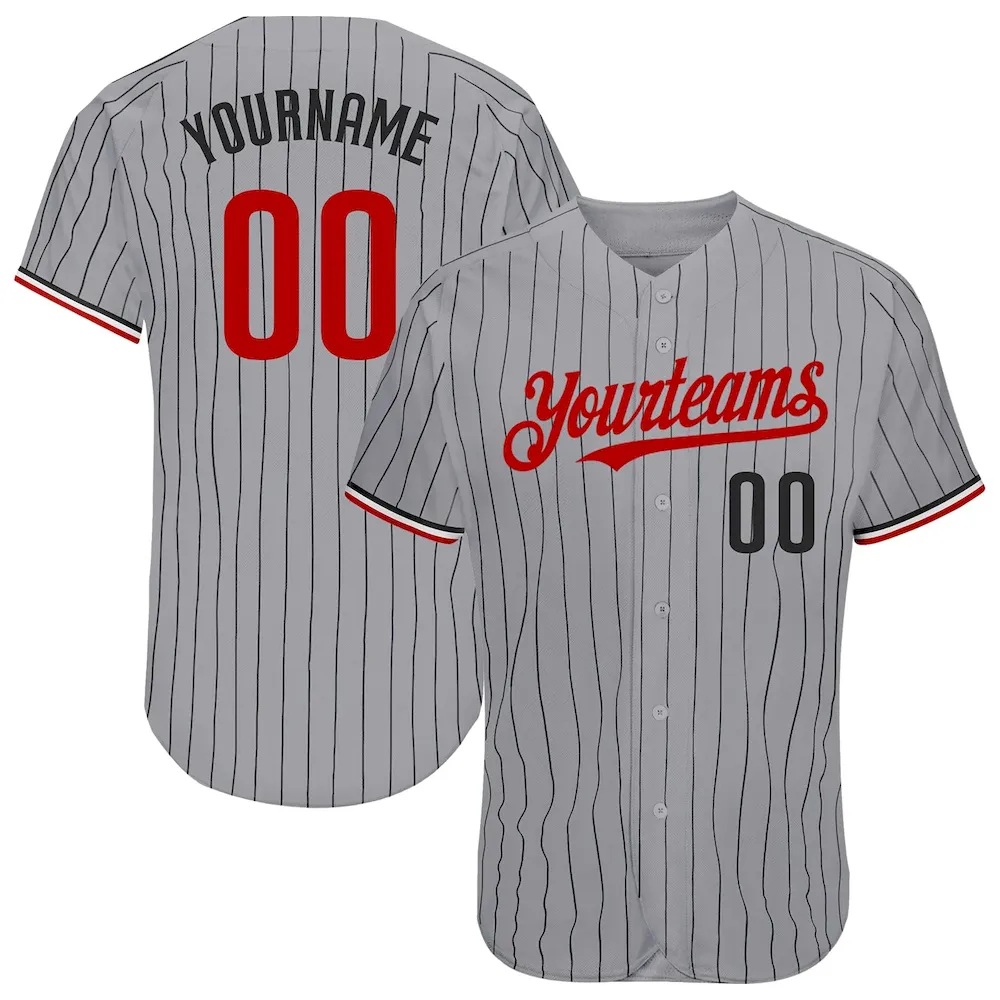 Gray0484.webp Custom Gray Black Pinstripe Red-White Authentic Baseball Jersey - Image 1