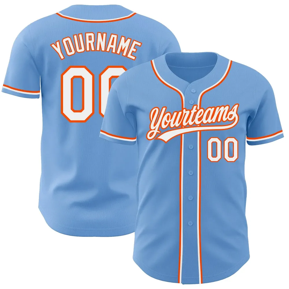 LightBlue0357.webp Custom Light Blue White-Orange Authentic Baseball Jersey - Image 1