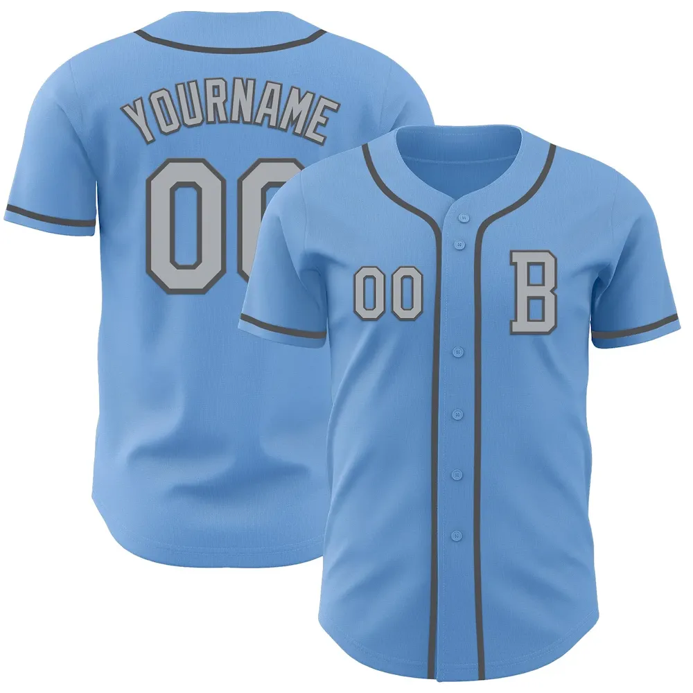 LightBlue0812.webp Custom Light Blue Gray-Steel Gray Authentic Baseball Jersey - Image 1