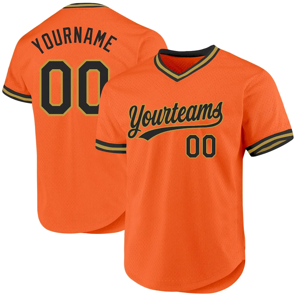 Orange0405.webp Custom Orange Black-Old Gold Authentic Throwback Baseball Jersey - Image 1