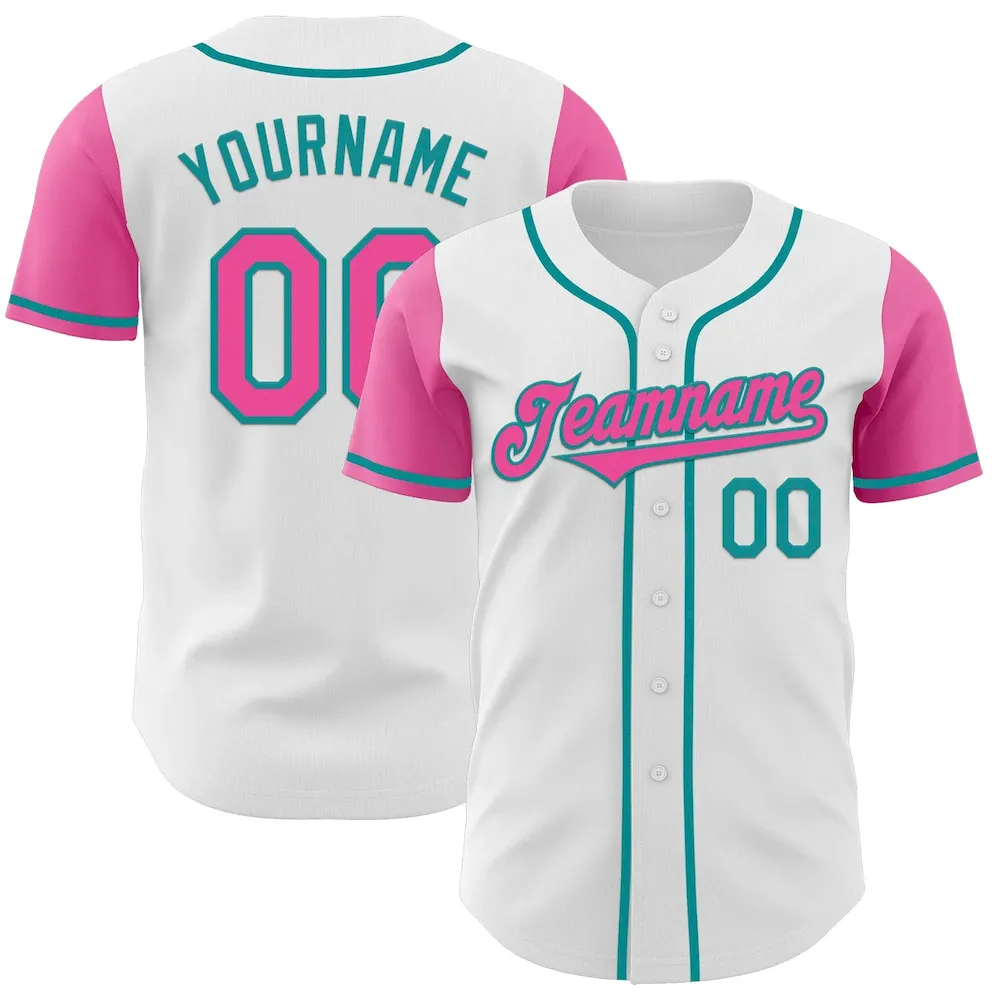 TwoTone0387.webp Custom White Pink-Teal Authentic Two Tone Baseball Jersey - Image 1