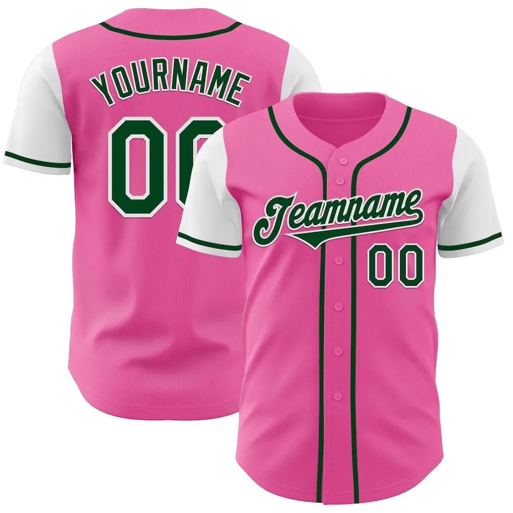 TwoTone1031.webp Custom Pink Green-White Authentic Two Tone Baseball Jersey - Image 1