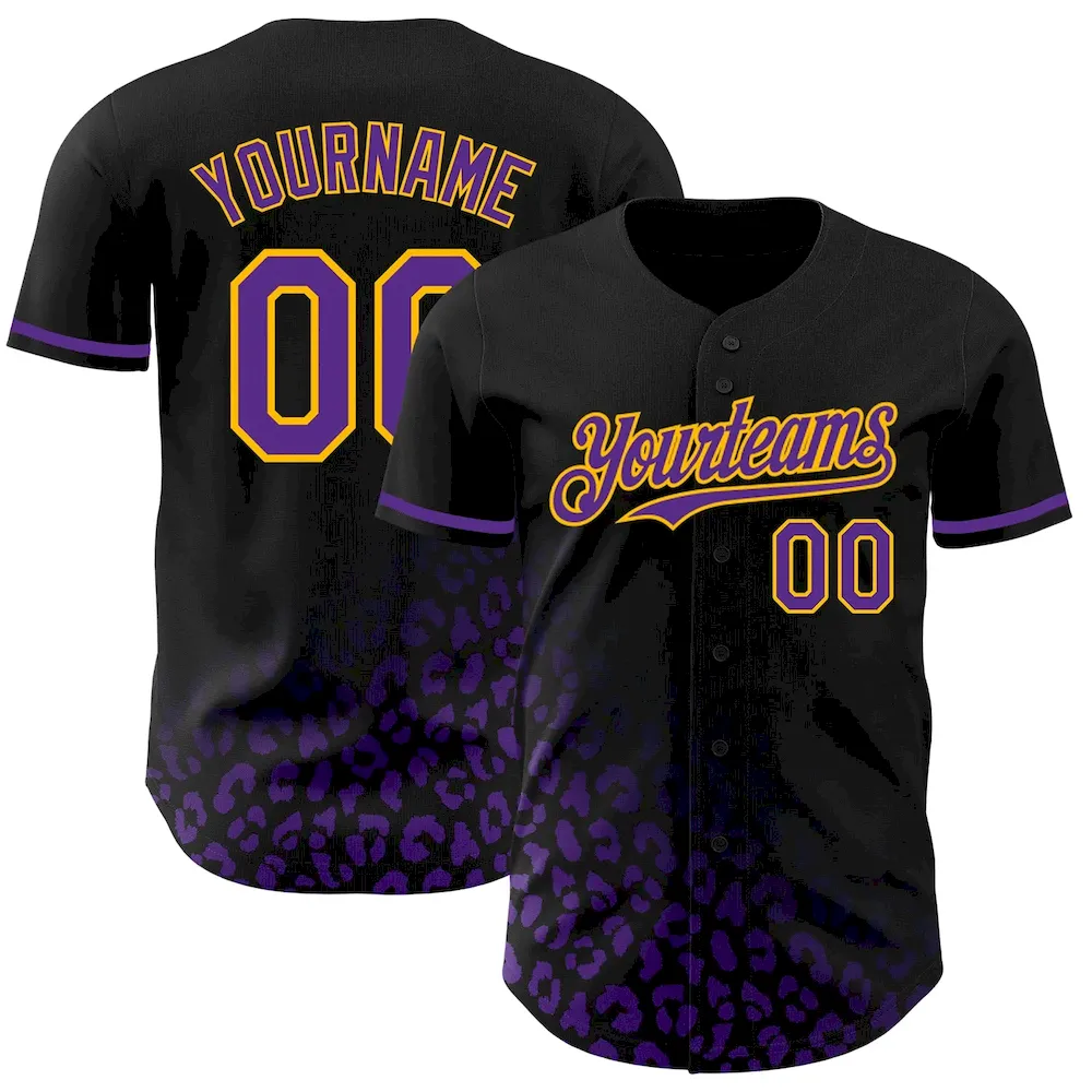 3DPattern2919.webp Custom Black Purple-Gold 3D Pattern Design Leopard Print Fade Fashion Authentic Baseball Jersey - Image 1