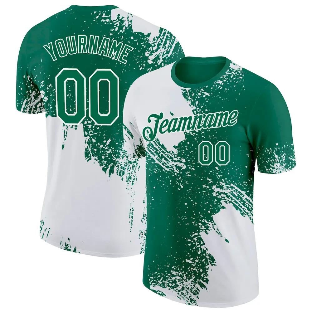 3DPattern4481.webp Custom White Kelly Green 3D Pattern Design Abstract Brush Stroke Performance T-Shirt - Image 1