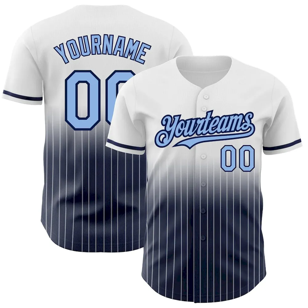 FadeFashion0513.webp Custom White Pinstripe Light Blue-Navy Authentic Fade Fashion Baseball Jersey - Image 1