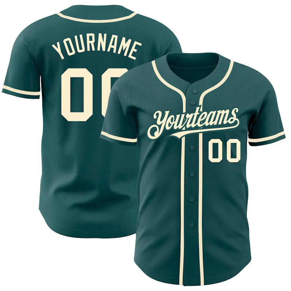 MidnightGreen0036.webp Custom Midnight Green Cream Authentic Baseball Jersey - Image 1
