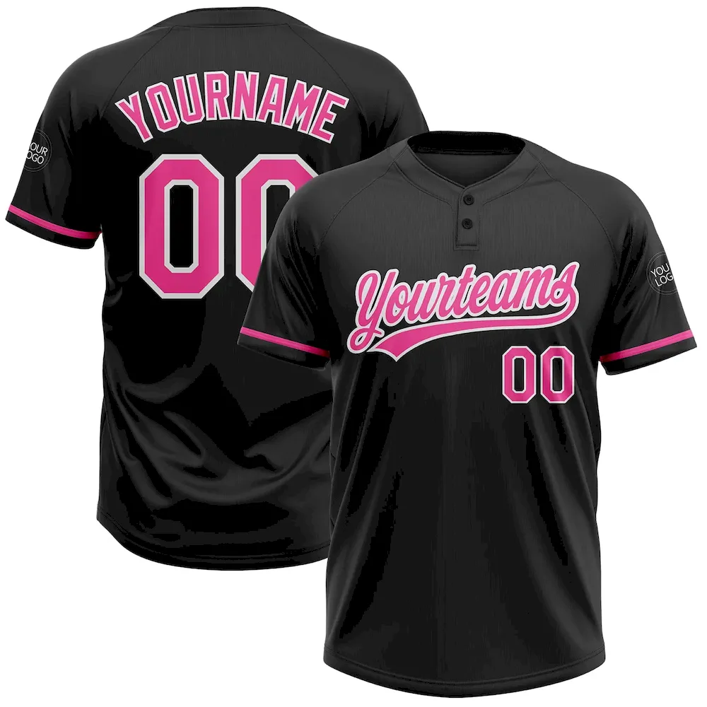 Softball0321_606a7490-3cc2-4bd7-a1a4-545cabc299df.webp Custom Black Pink-White Two-Button Unisex Softball Jersey - Image 1