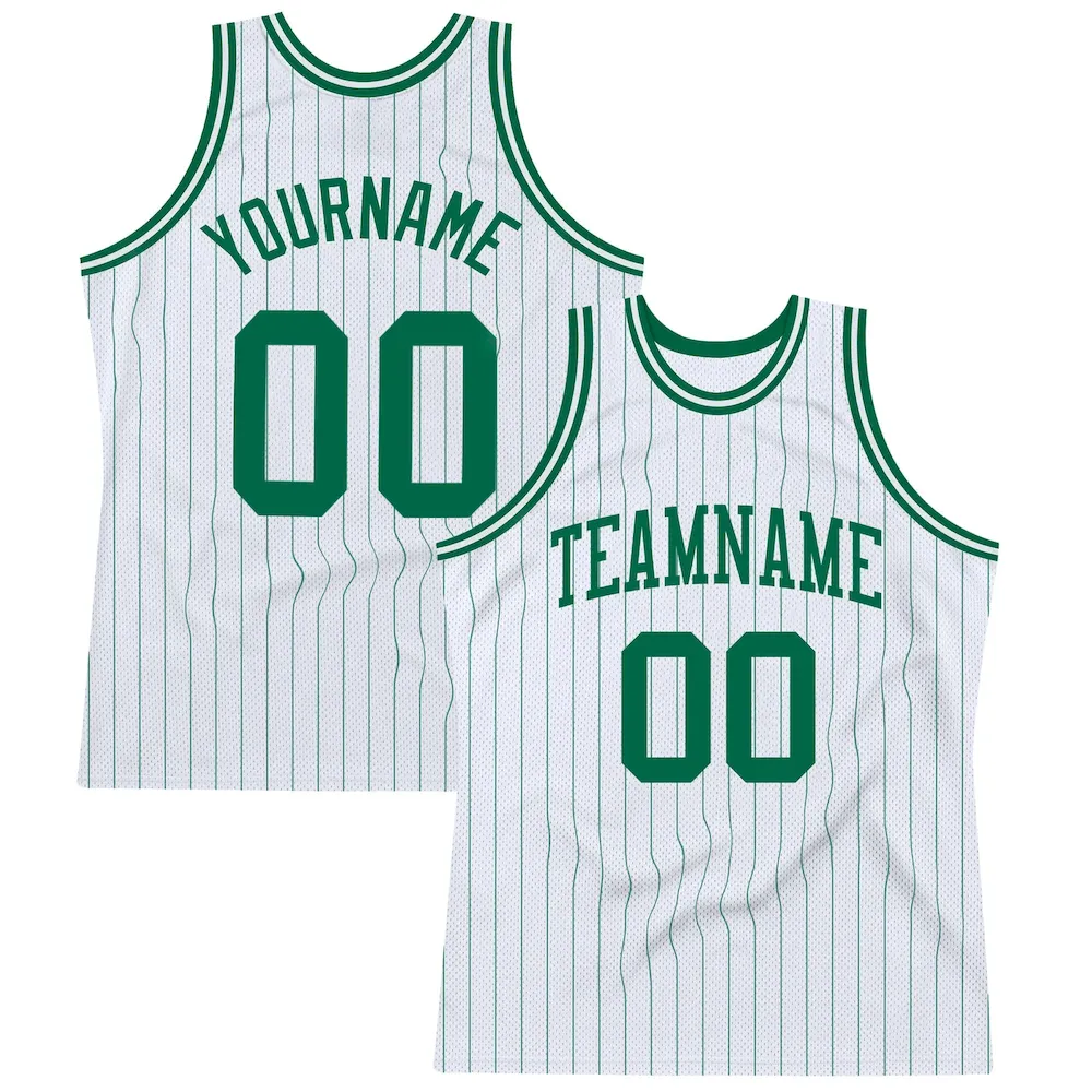 White1254.webp Custom White Kelly Green Pinstripe Kelly Green Authentic Basketball Jersey - Image 1