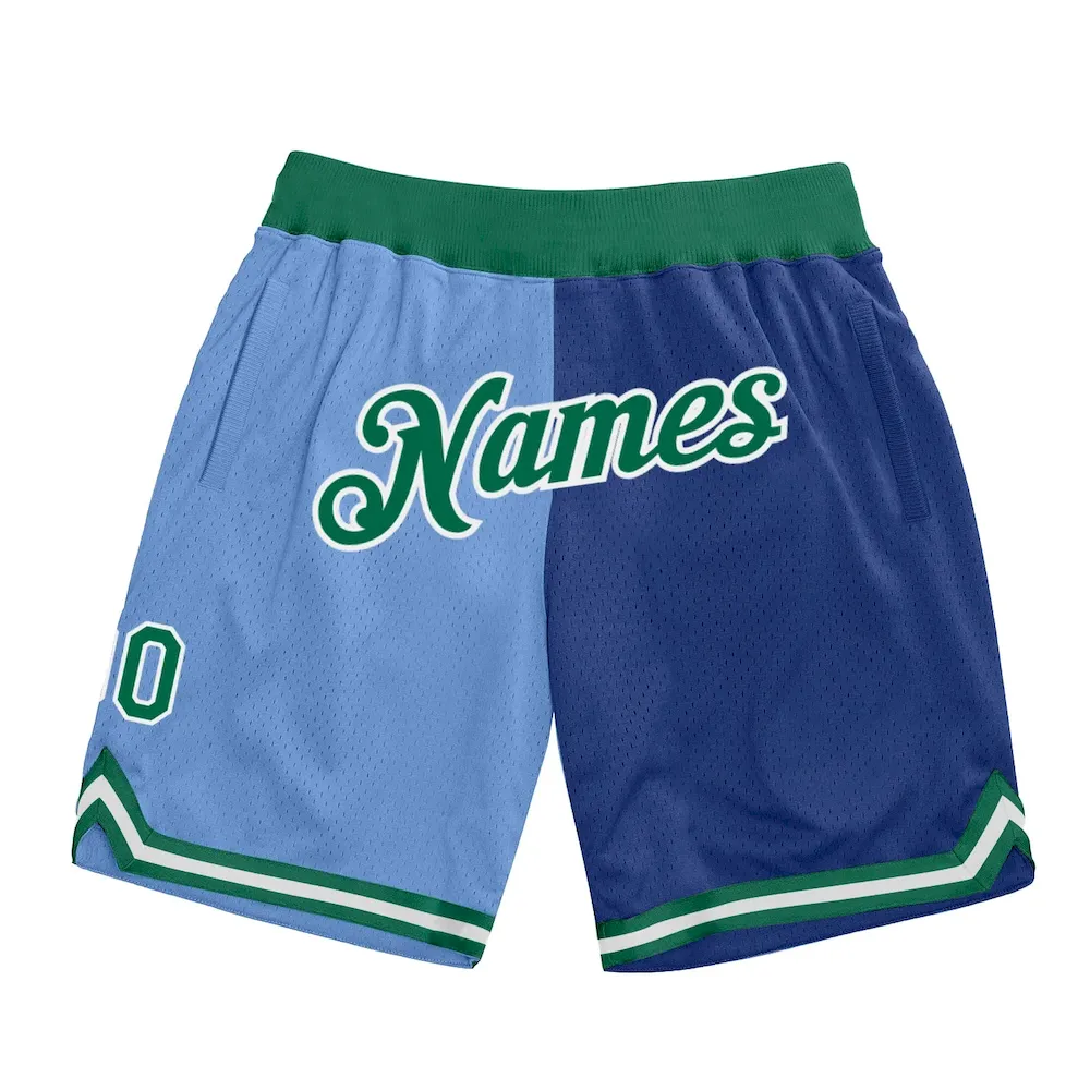 split_0455.webp Custom Light Blue Kelly Green-Royal Authentic Throwback Split Fashion Basketball Shorts - Image 1